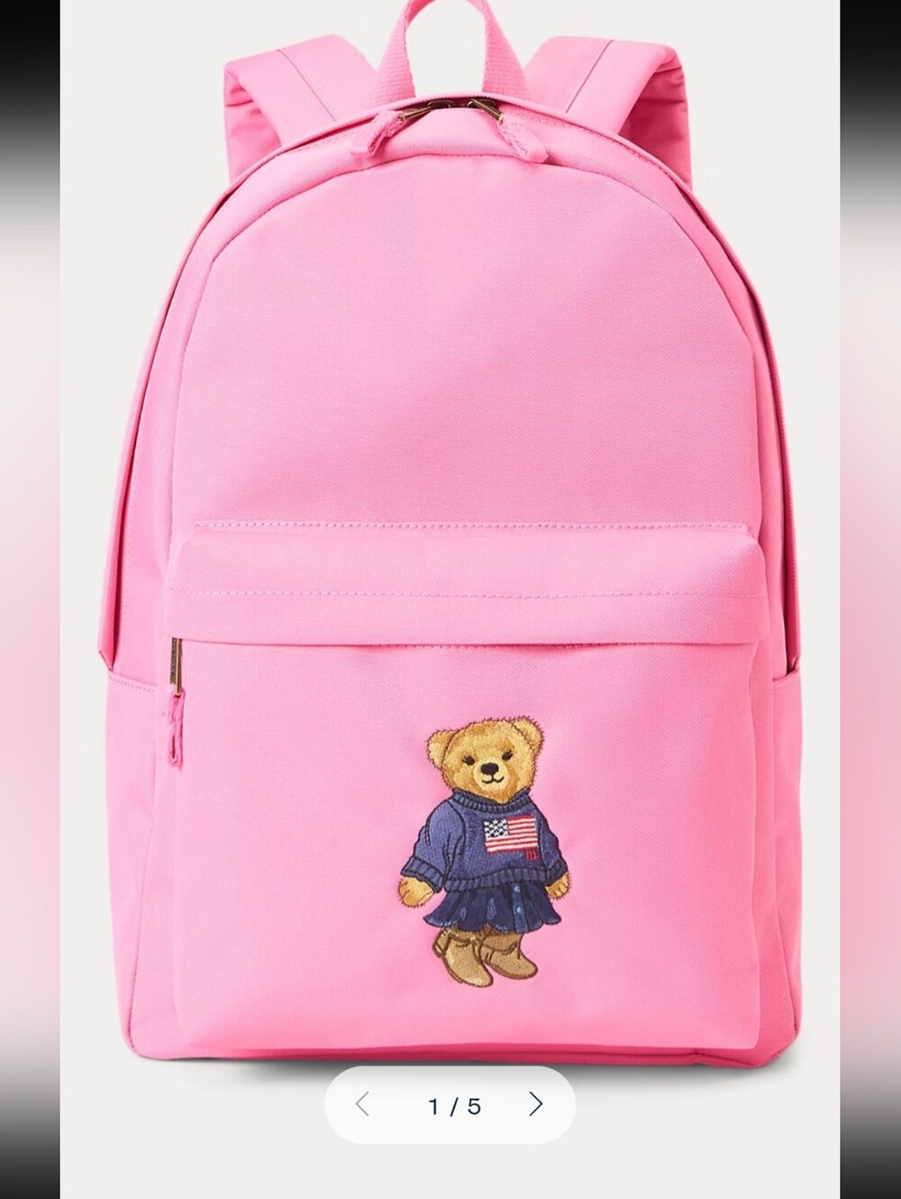 Polo Ralph Lauren Pink Polo Bear Backpack Embroidered Flag Sweater School Bag NW